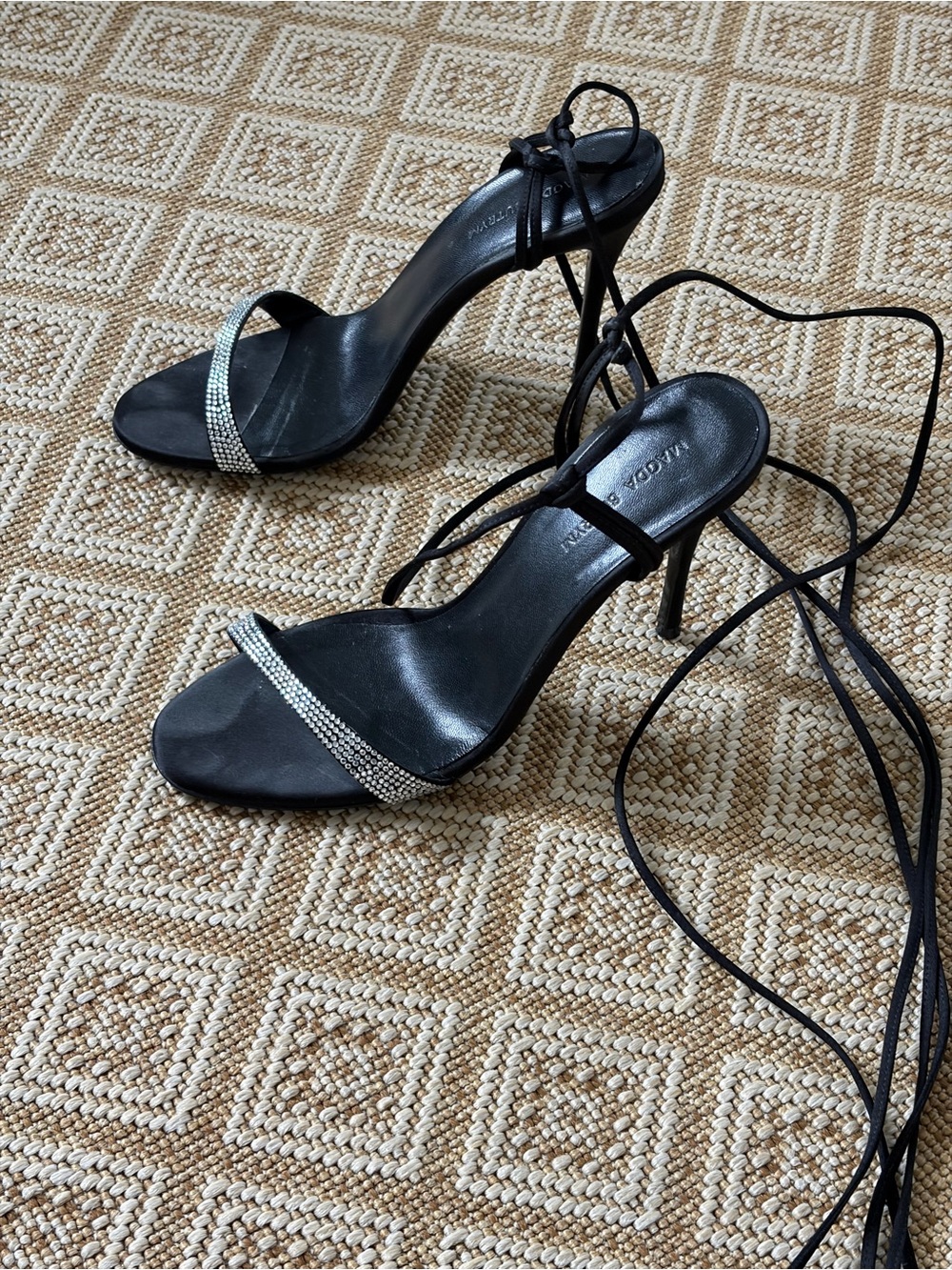 Magda Butrym Black Rhinestone Lace-Up Stiletto Sandals